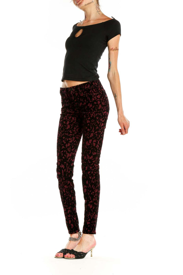 Black Red Textured Chic Skinny Pants