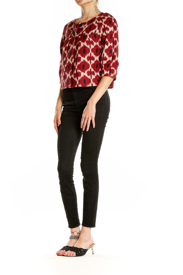 Front view of MICHAEL Michael Kors red ikat print cropped jacket