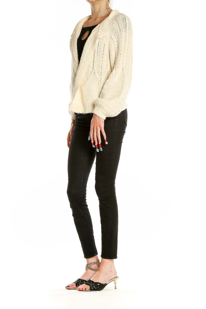 Front view of cream chunky knit open-front cardigan from Lucky Brand