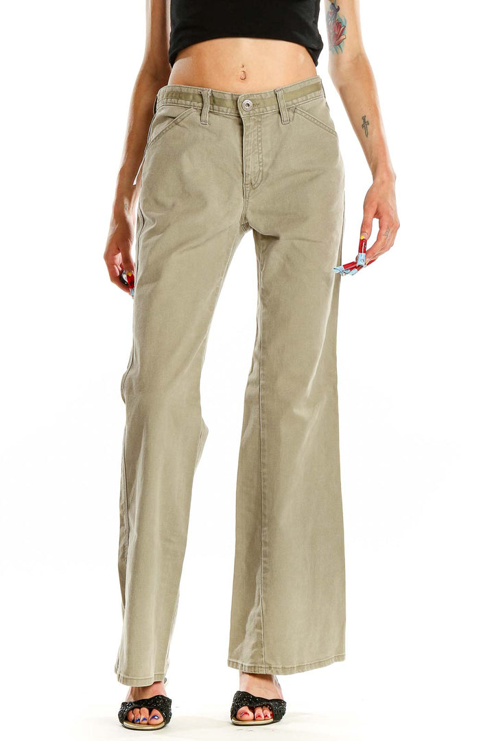 Front view of Gap khaki wide-leg pants on model