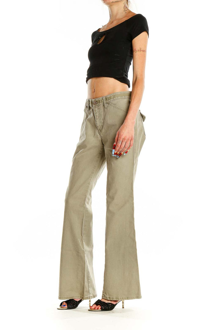 Front view of Gap khaki wide-leg pants on model