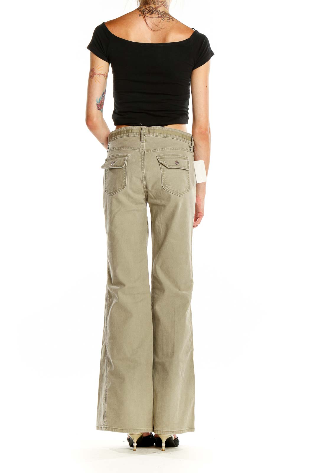 Back view of Gap khaki wide-leg pants on model