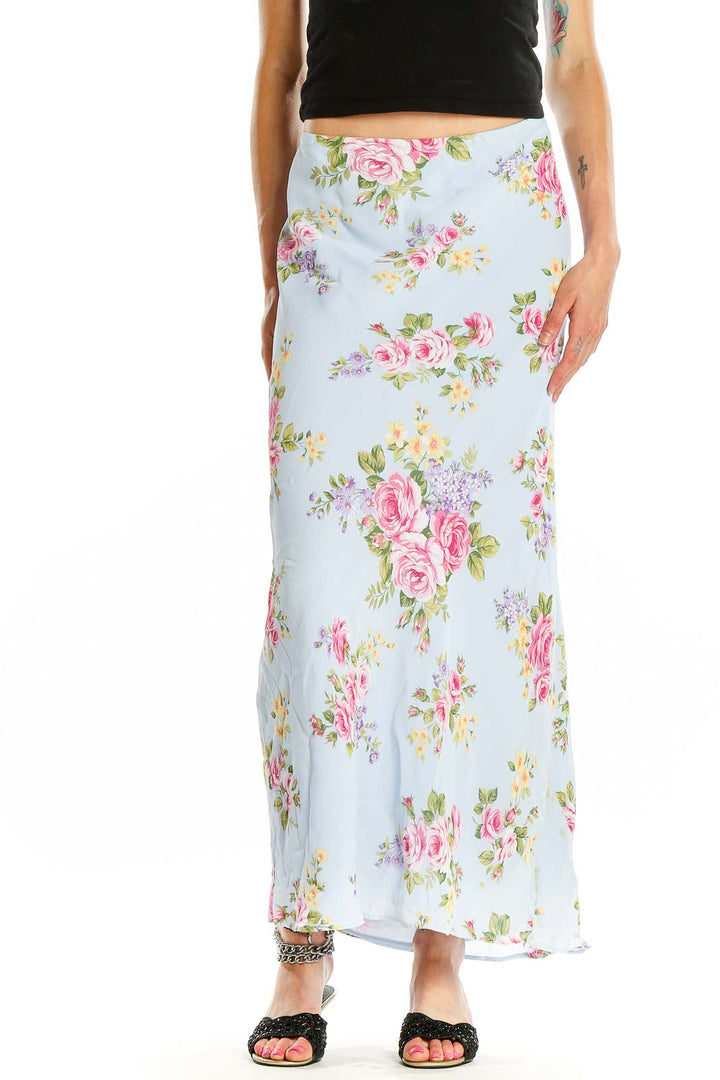 Blue Floral Print Maxi Skirt