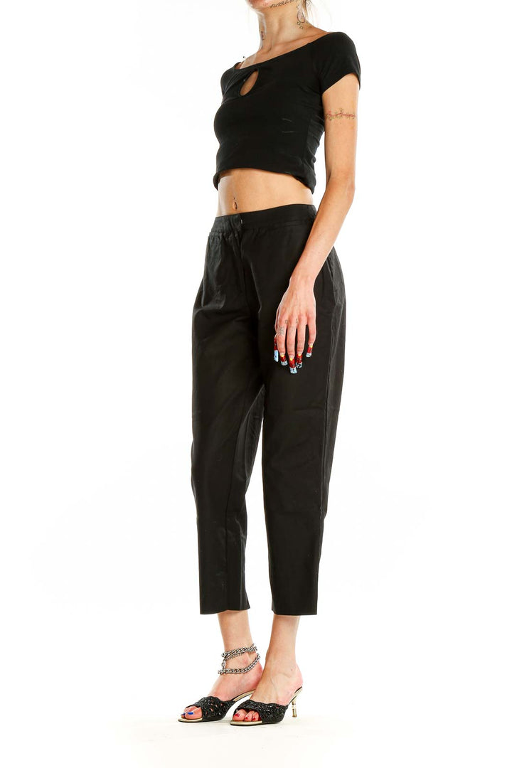 Front view of Piazza Sempione black cropped trousers on model