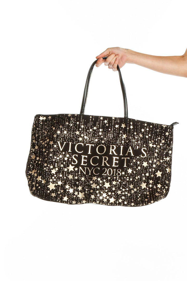 Victoria's Secret NYC 2018 black tote bag with gold star pattern