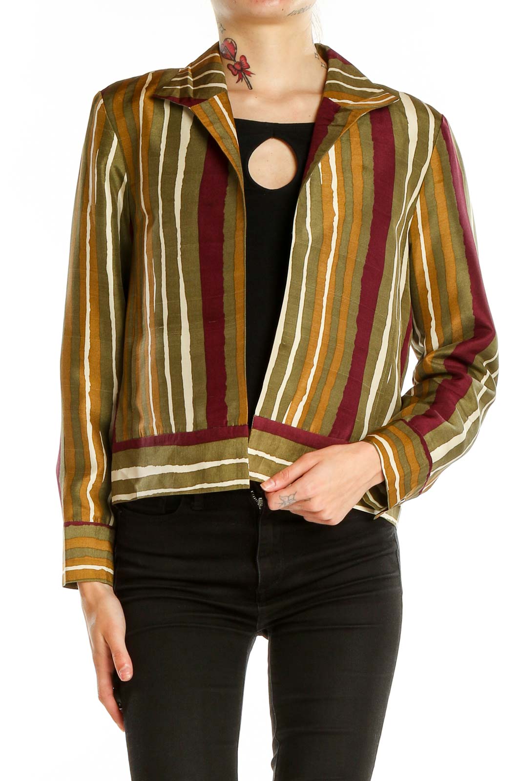 Front view of Peck & Peck multicolor striped silk blend blazer