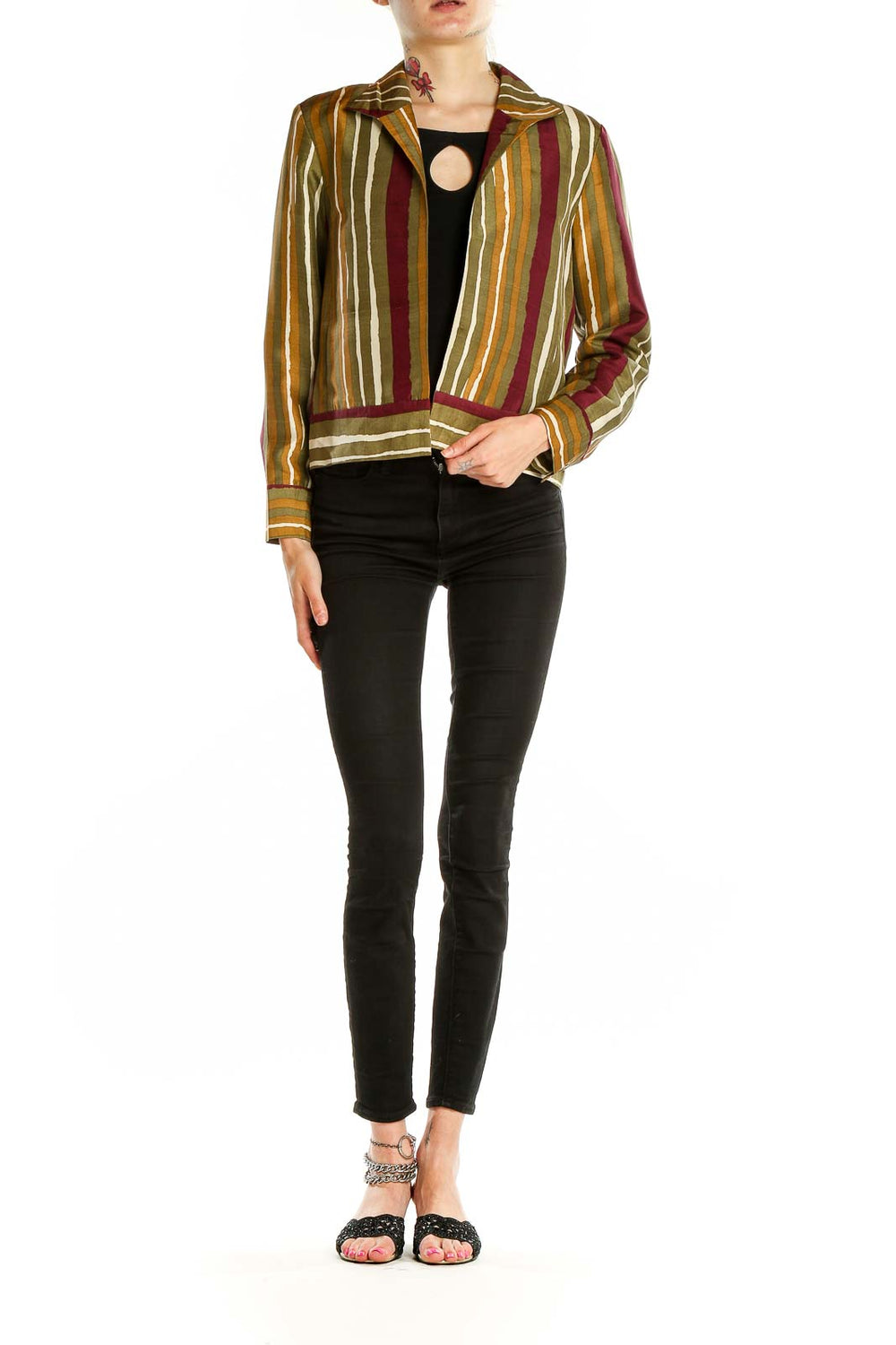 Front view of Peck & Peck multicolor striped silk blend blazer