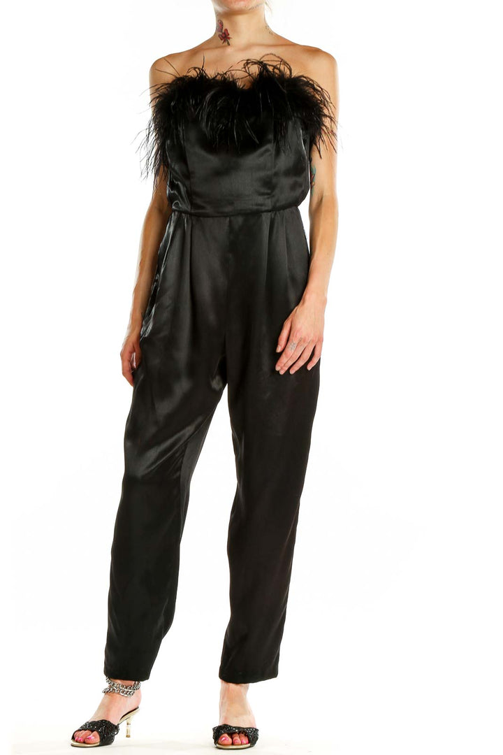 Black Feather Trim Vintage Jumpsuit