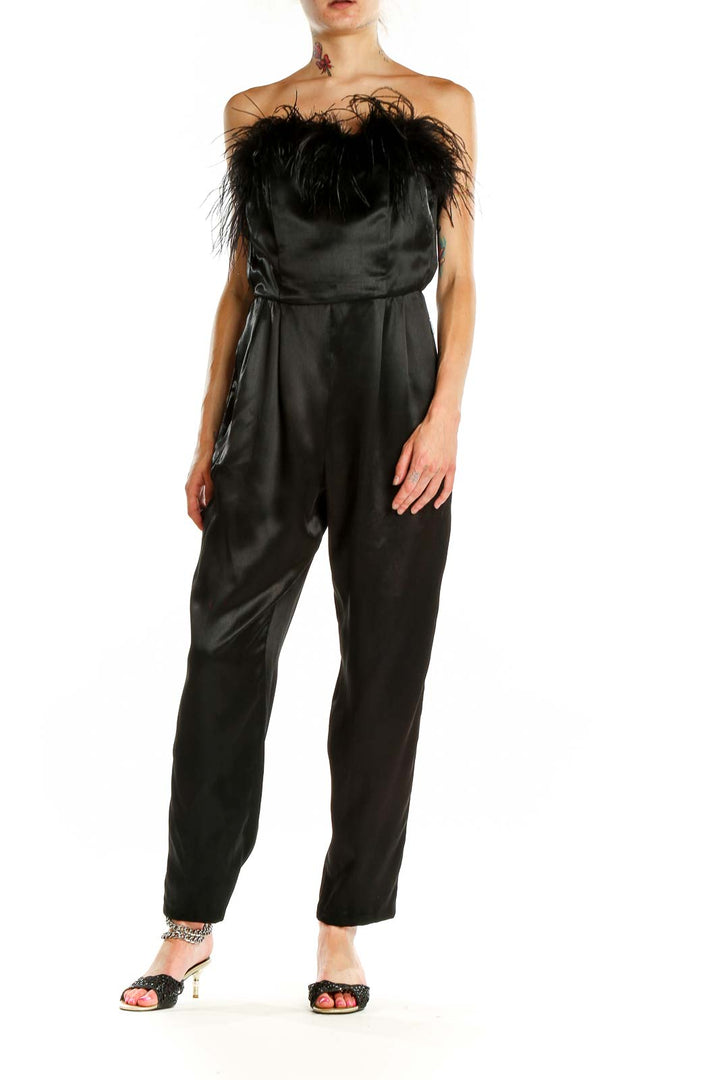 Black Feather Trim Vintage Jumpsuit