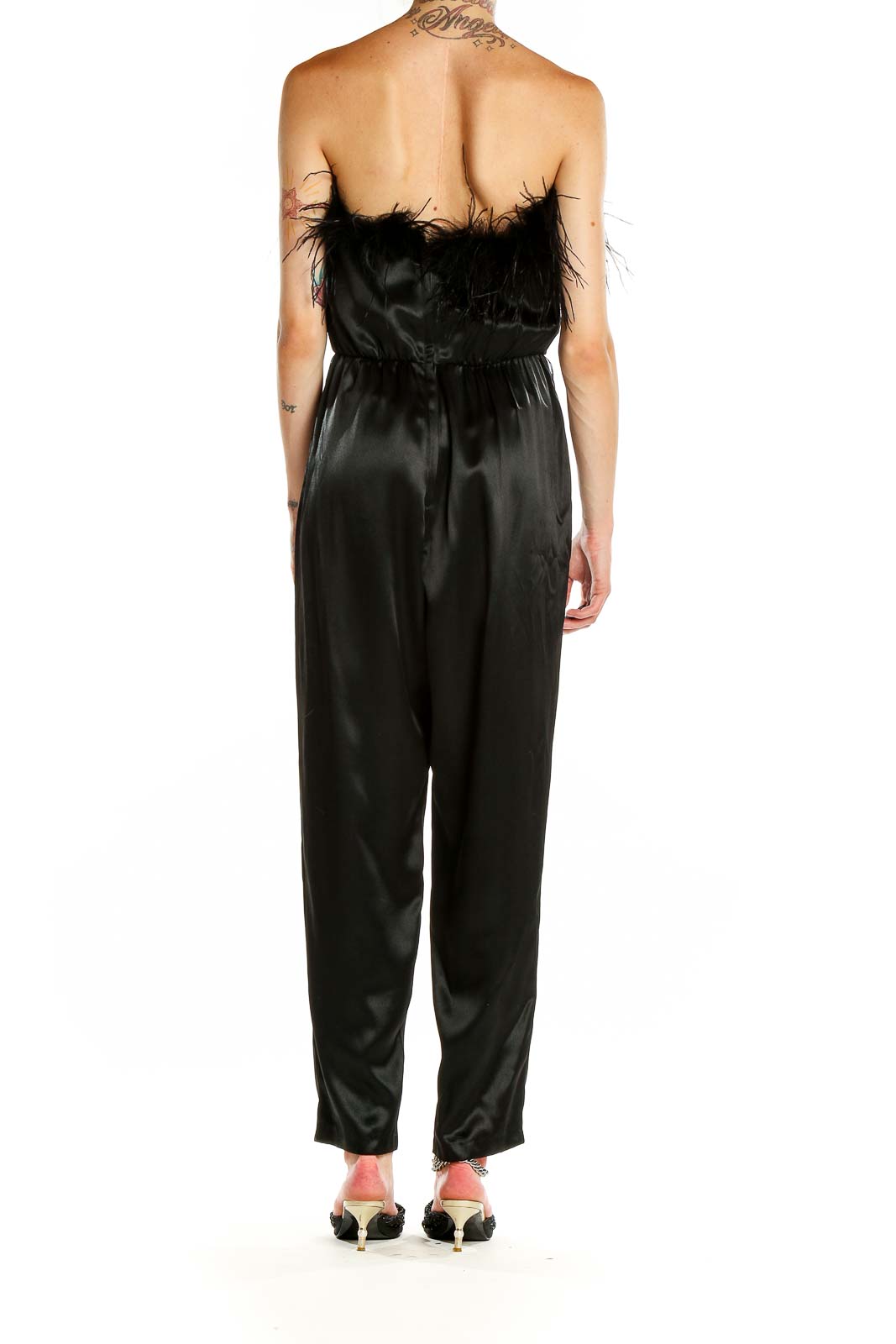 Black Feather Trim Vintage Jumpsuit