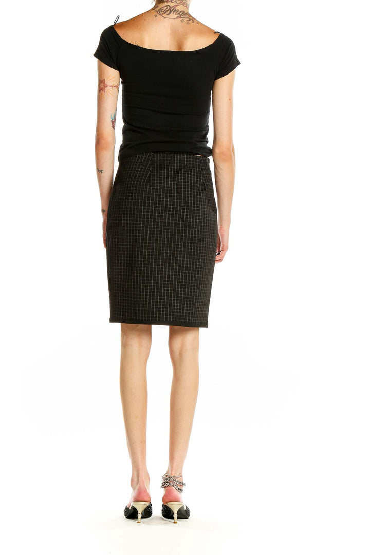 Black Checkered Classic Pencil Skirt