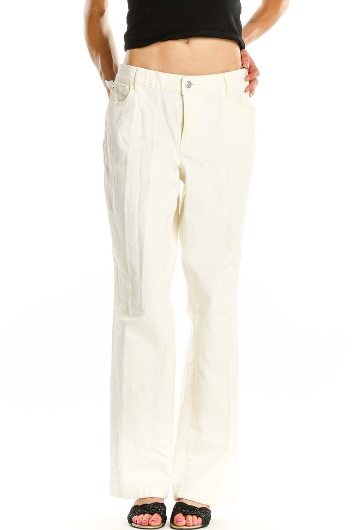 Front view of MICHAEL Michael Kors white wide-leg linen blend pants