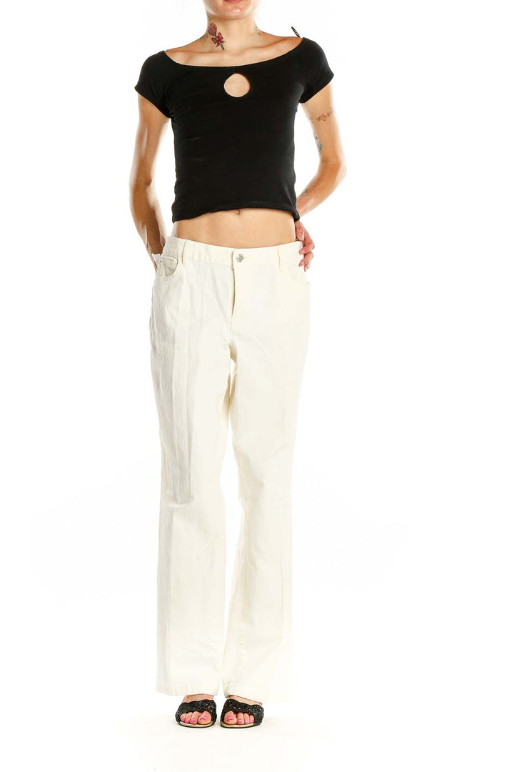 Front view of MICHAEL Michael Kors white wide-leg linen blend pants