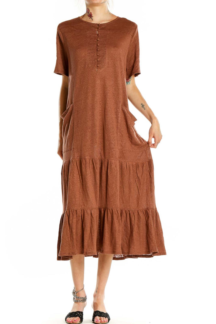 Brown Midi Shirt Dress