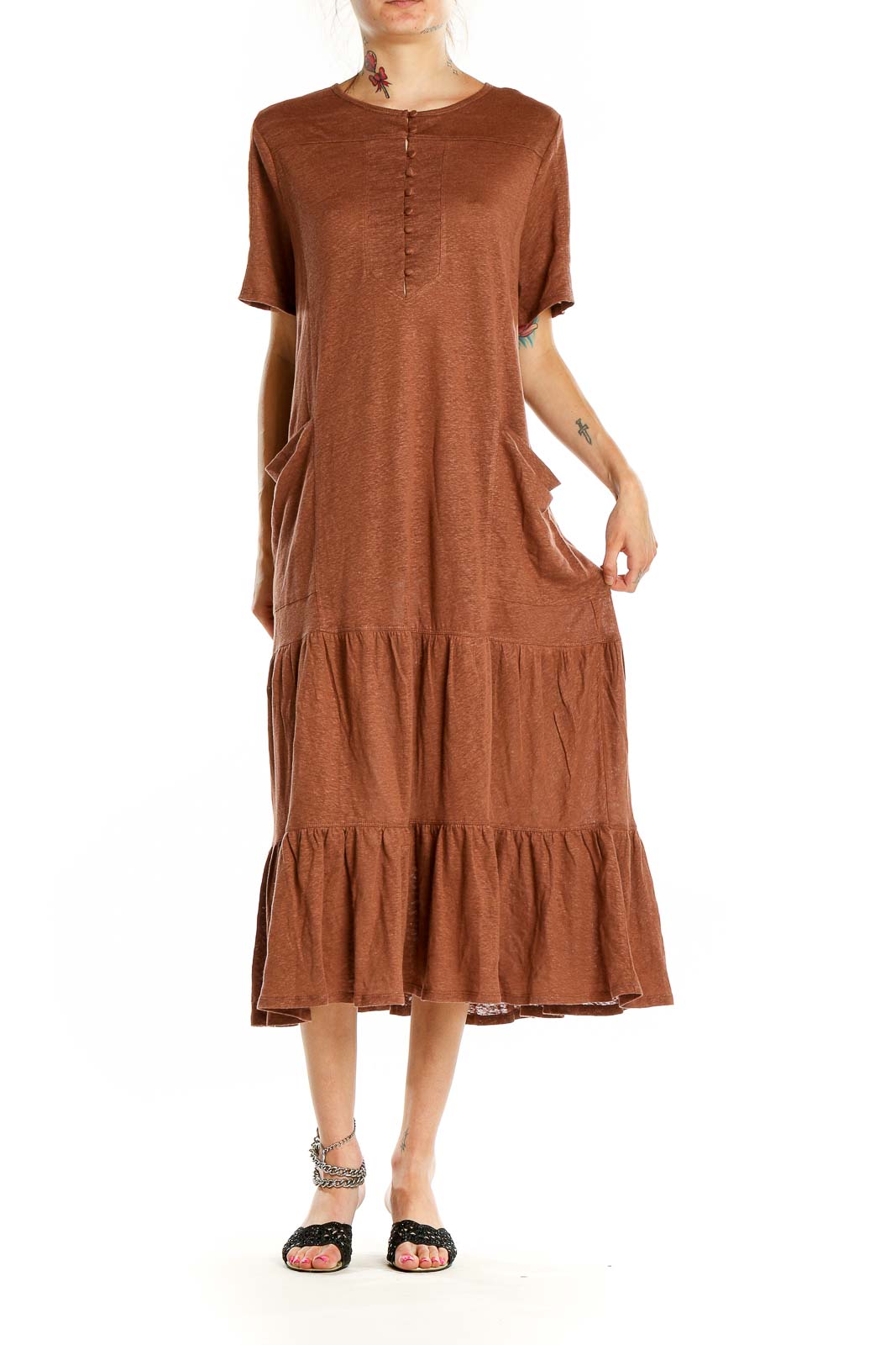 Brown Midi Shirt Dress