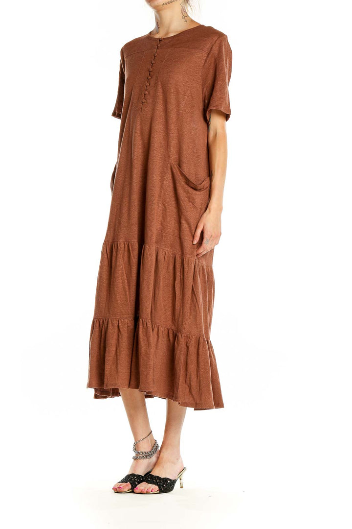 Brown Midi Shirt Dress