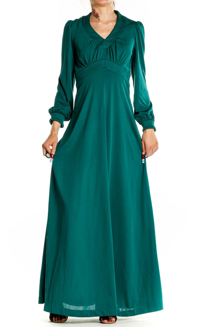 Green Long Sleeve Retro Column Dress