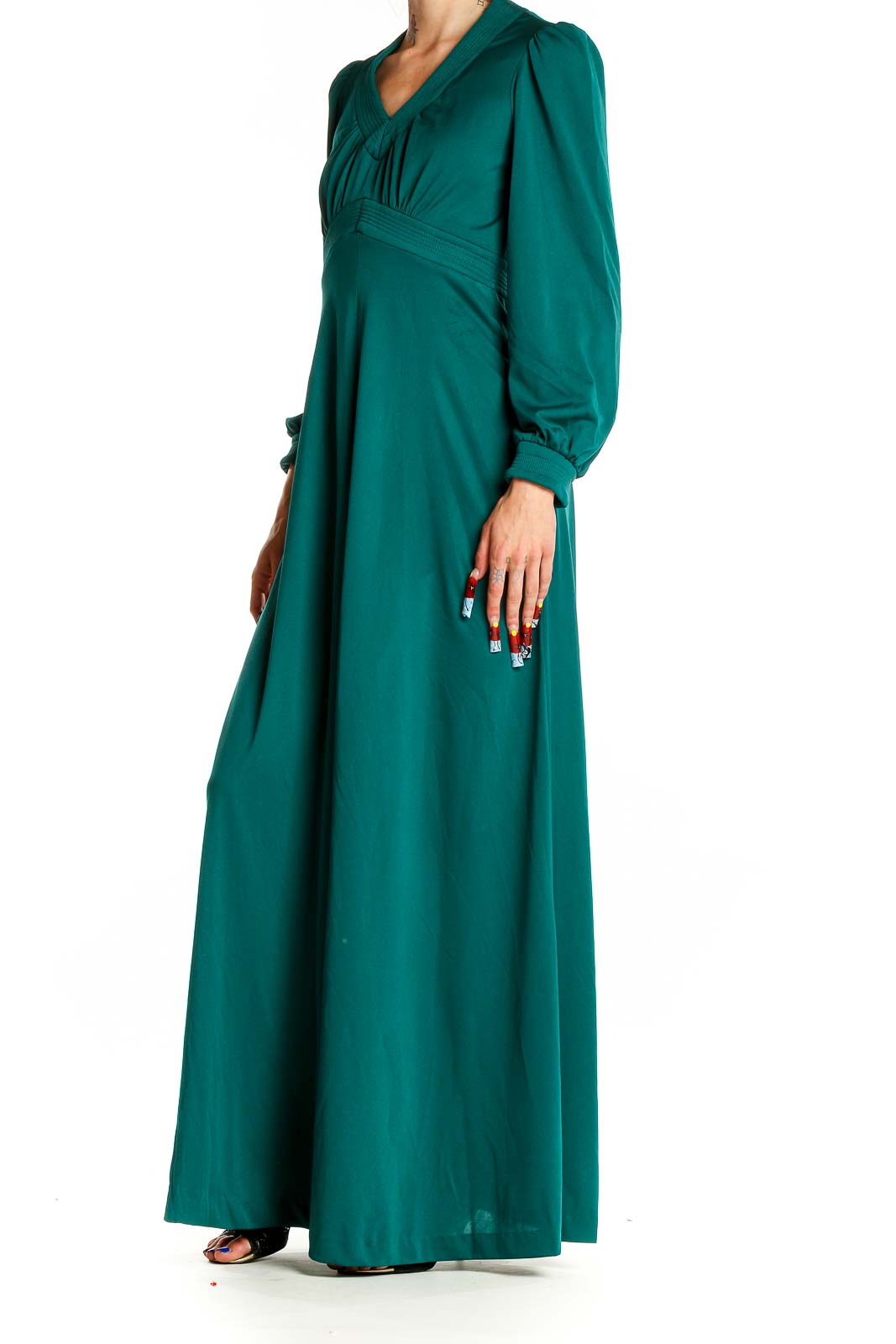 Green Long Sleeve Retro Column Dress