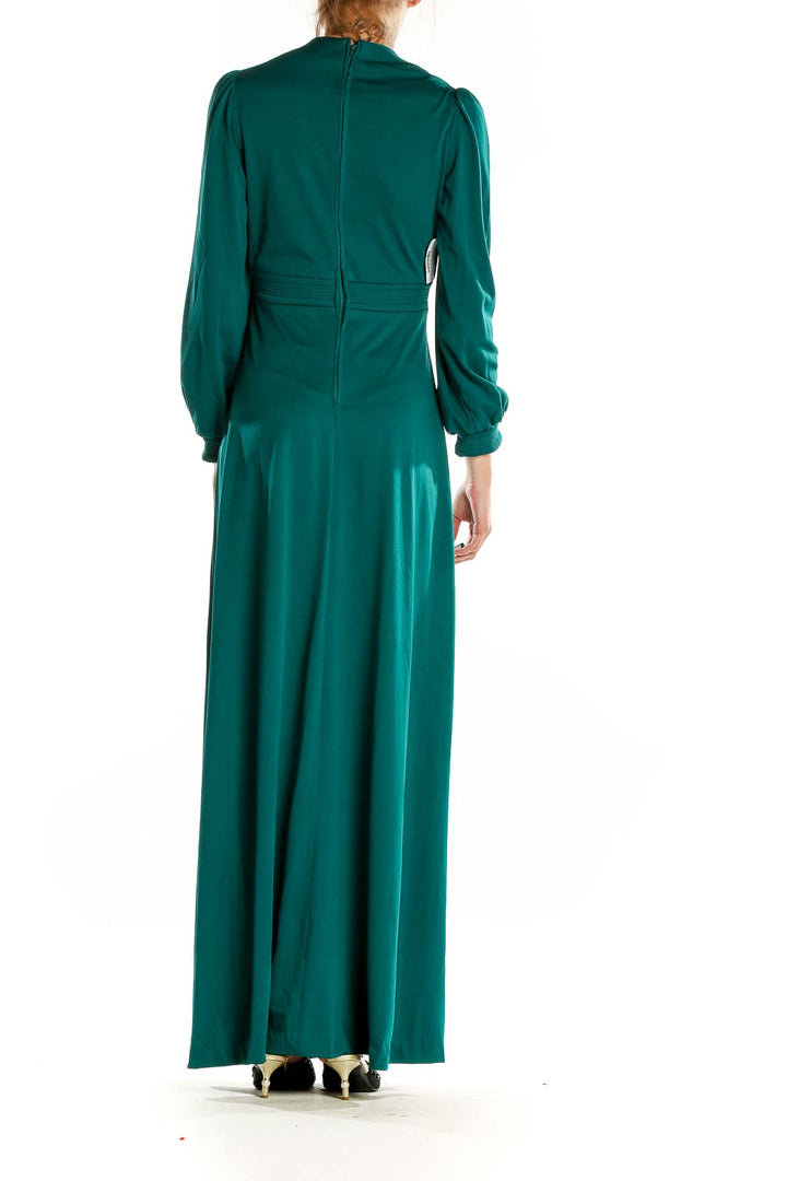 Green Long Sleeve Retro Column Dress