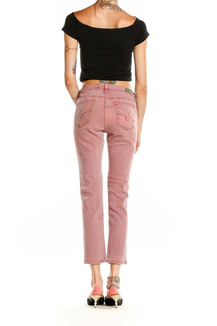 Back view of Adriano Goldschmied pink cropped straight leg jeans