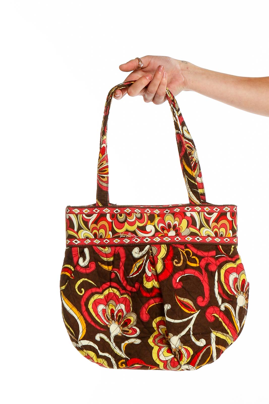 Front view of Vera Bradley brown floral print shoulder bag