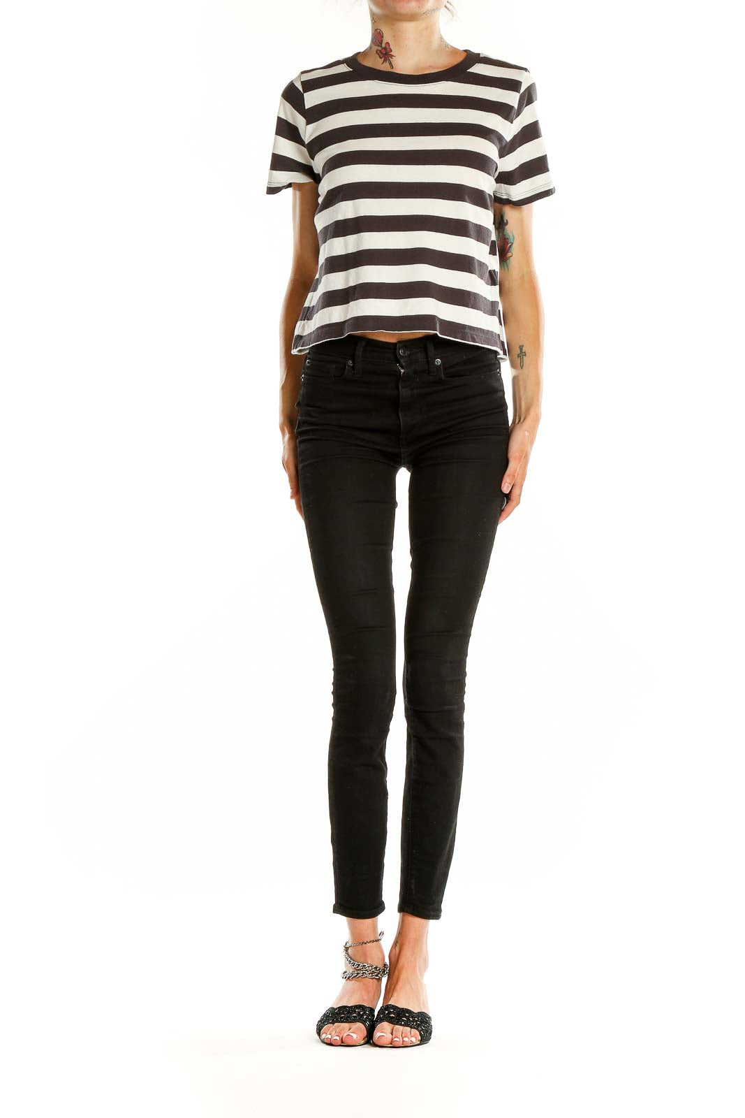 Brown White Striped T-Shirt