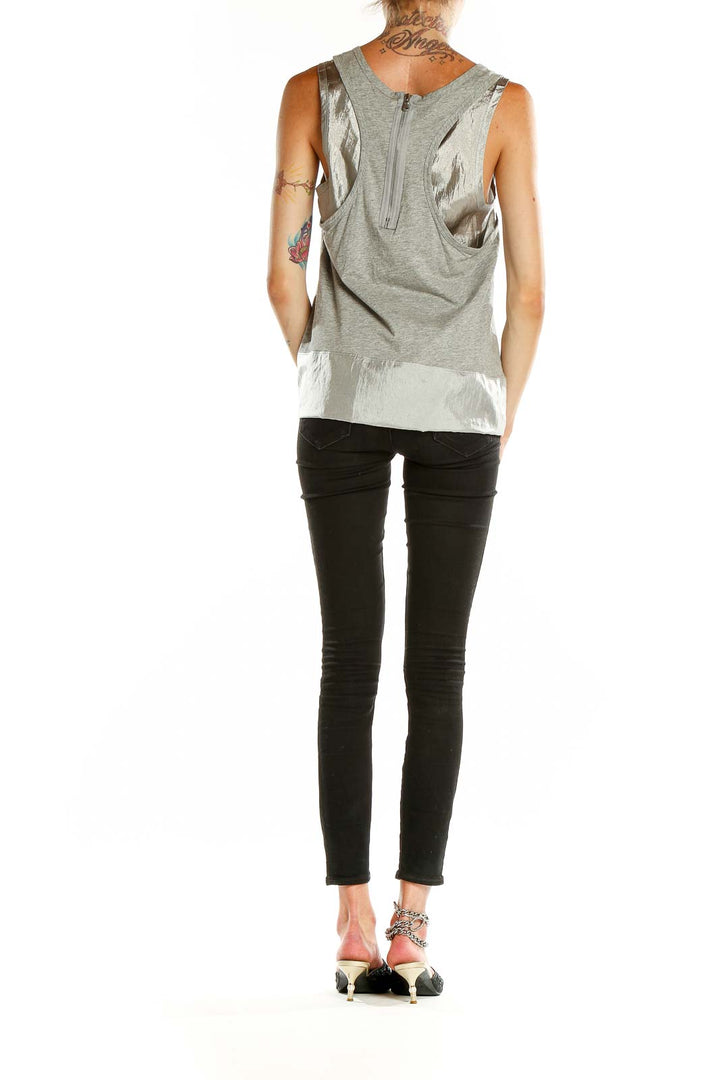 Back view of Marc By Marc Jacobs gray tank top showing keyhole detail