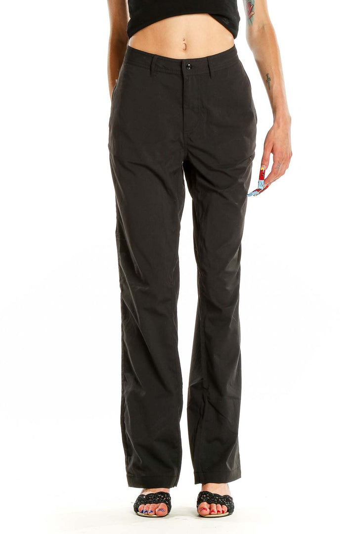 Black Straight-Leg Casual Pants