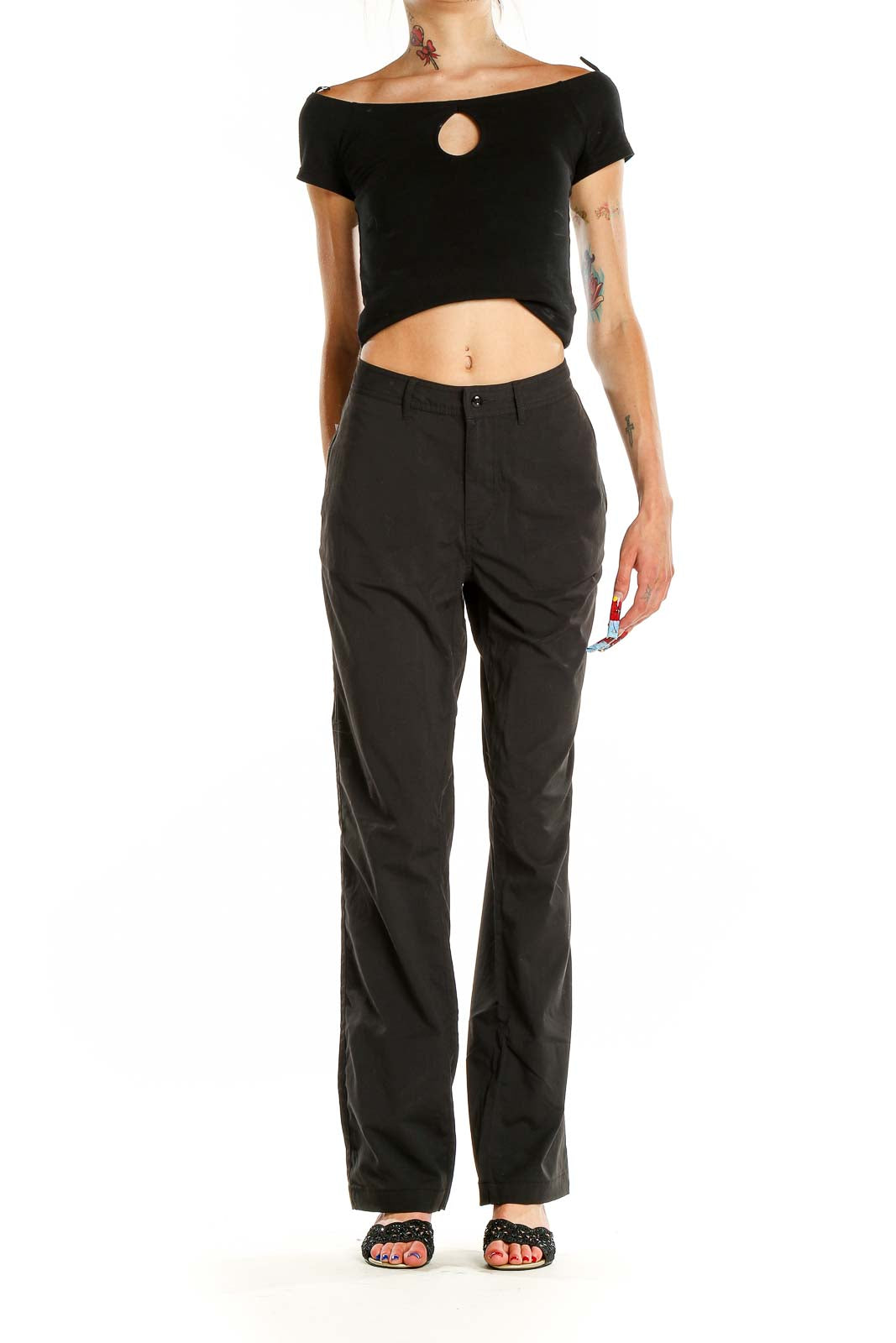 Black Straight-Leg Casual Pants