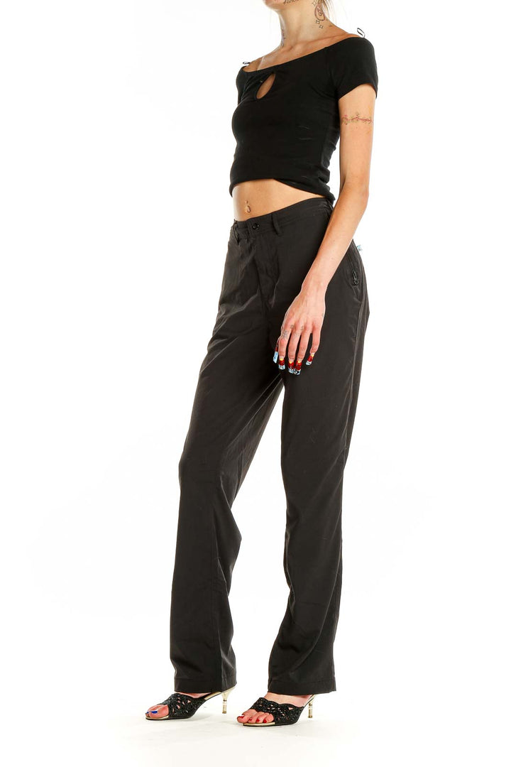 Black Straight-Leg Casual Pants