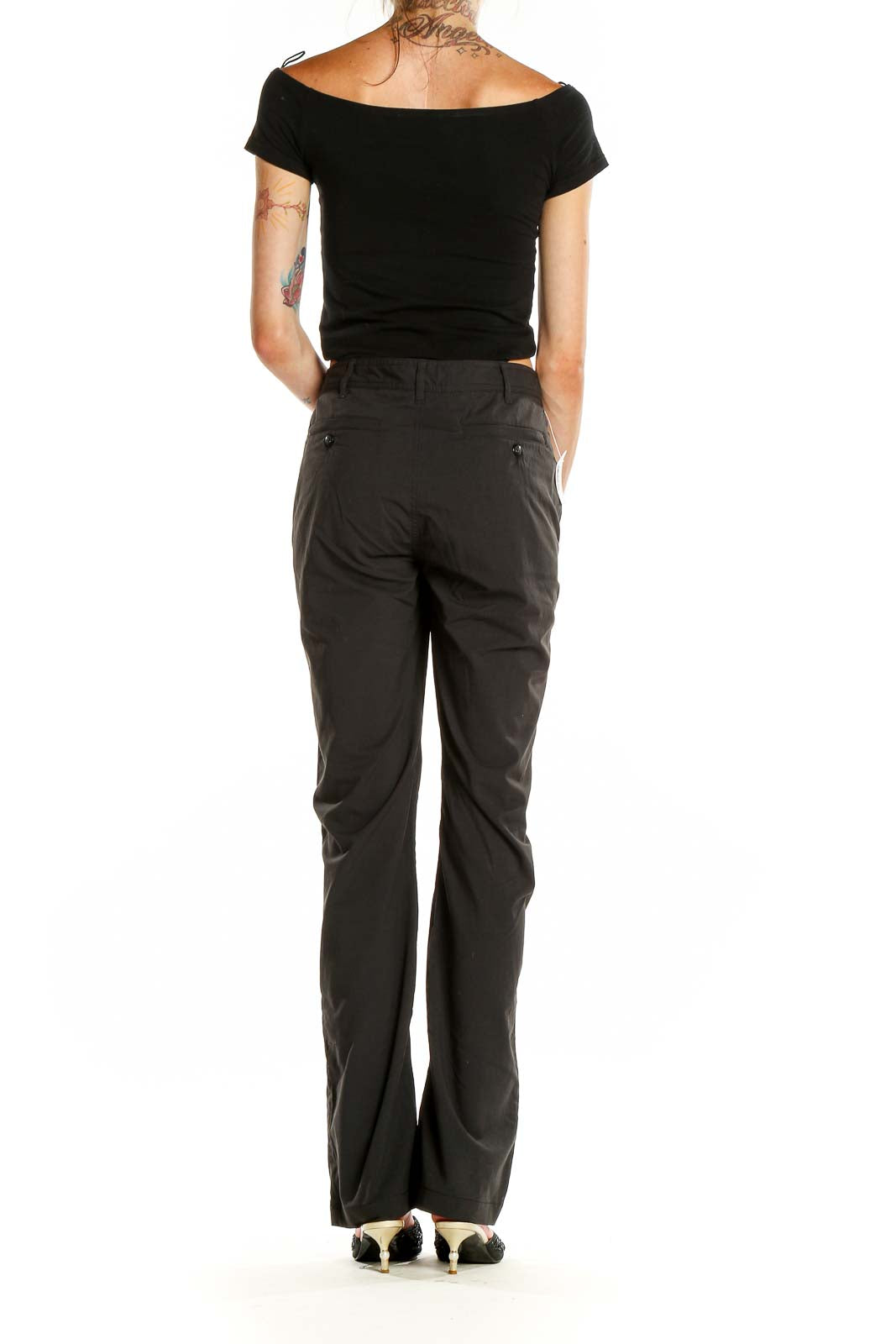 Black Straight-Leg Casual Pants