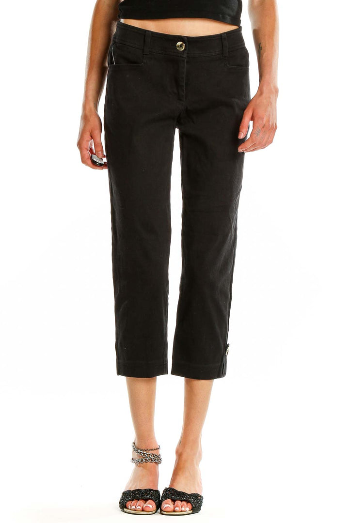 Front view of Cache black cropped dress pants with slim fit