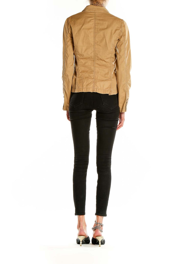 Back view of tan J.Crew single-button blazer jacket