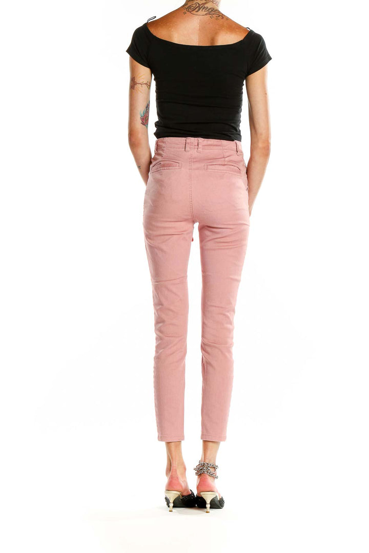 Back view of Mason & Belle pink high-waisted cropped pants on model