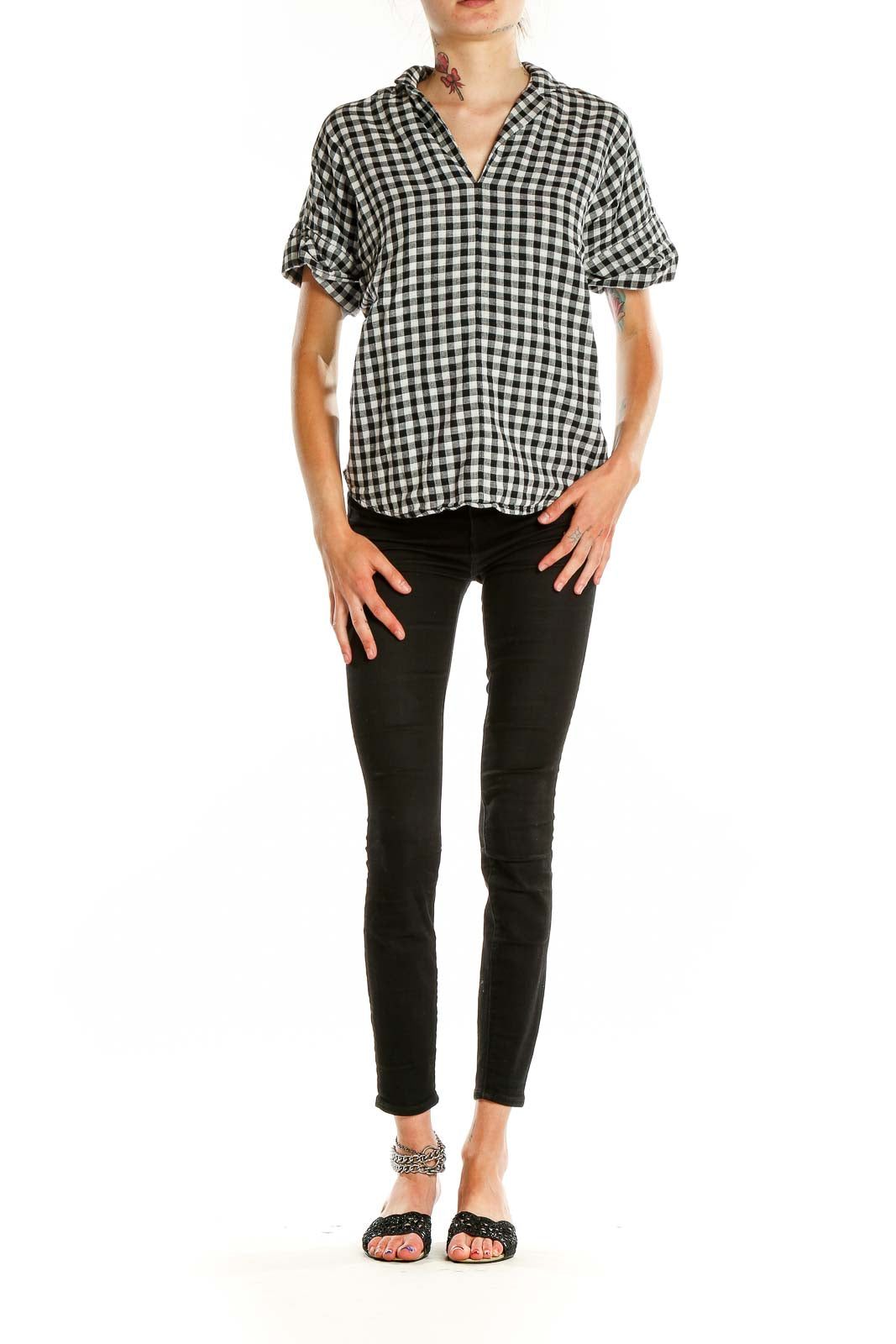 White Black Checkered All Day Wear Top