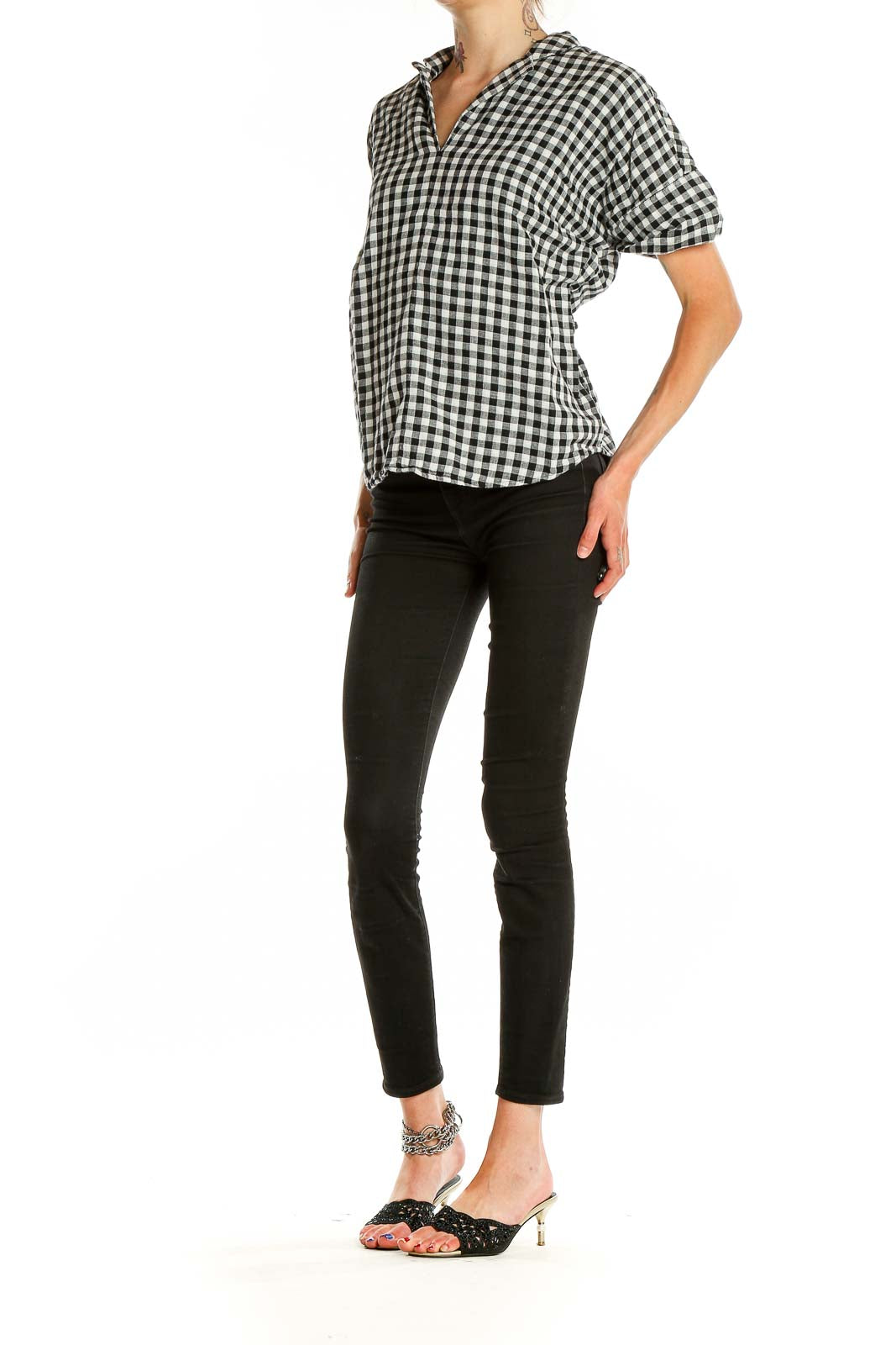 White Black Checkered All Day Wear Top