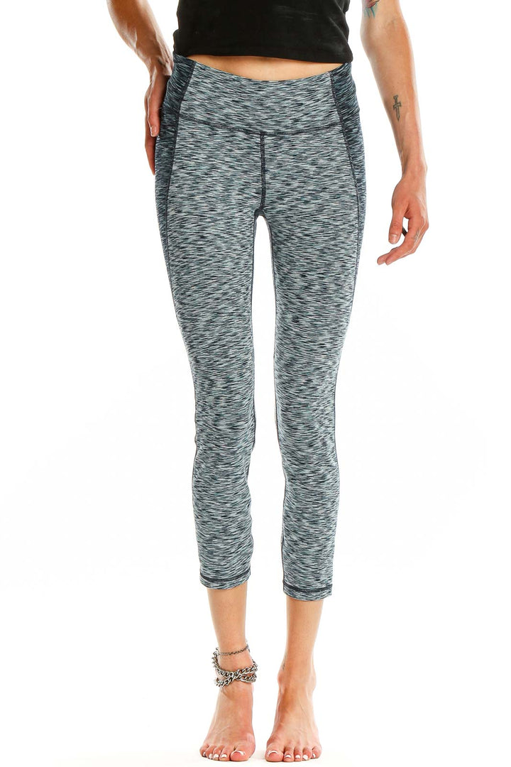 Front view of GapFit gray space-dyed cropped leggings on model