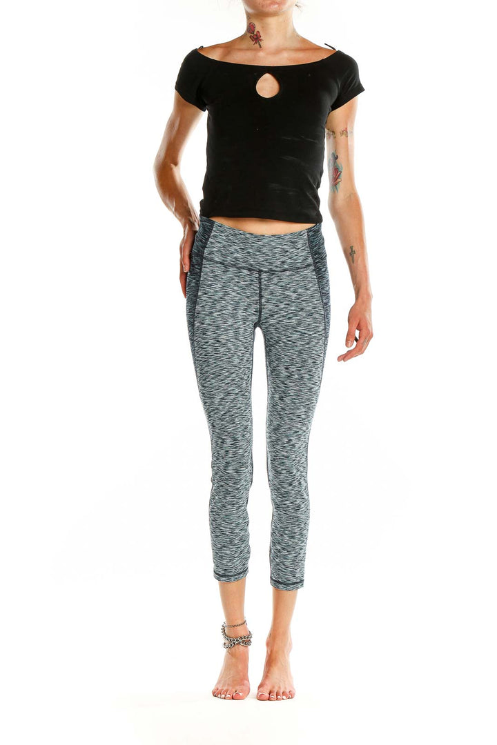 Front view of GapFit gray space-dyed cropped leggings on model