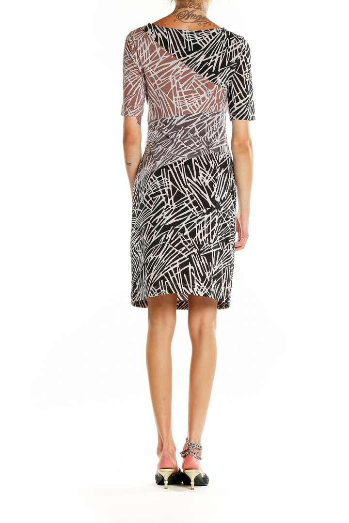 Back view of BCBG MaxAzria black and white abstract print bodycon dress