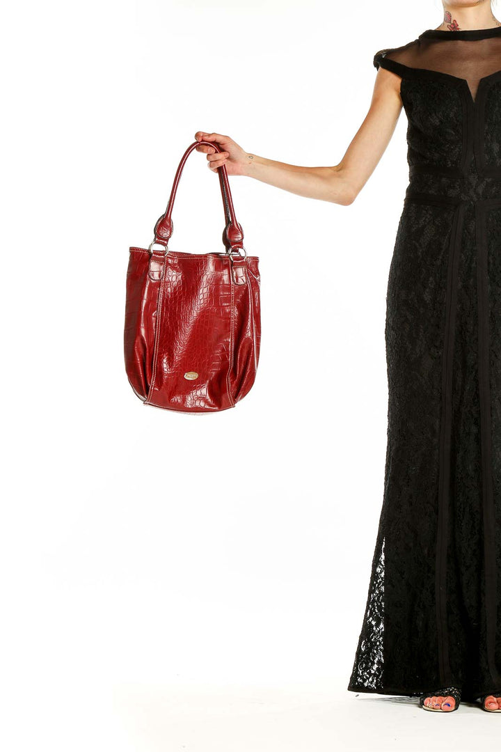 Red Animal Print Embossed Tote