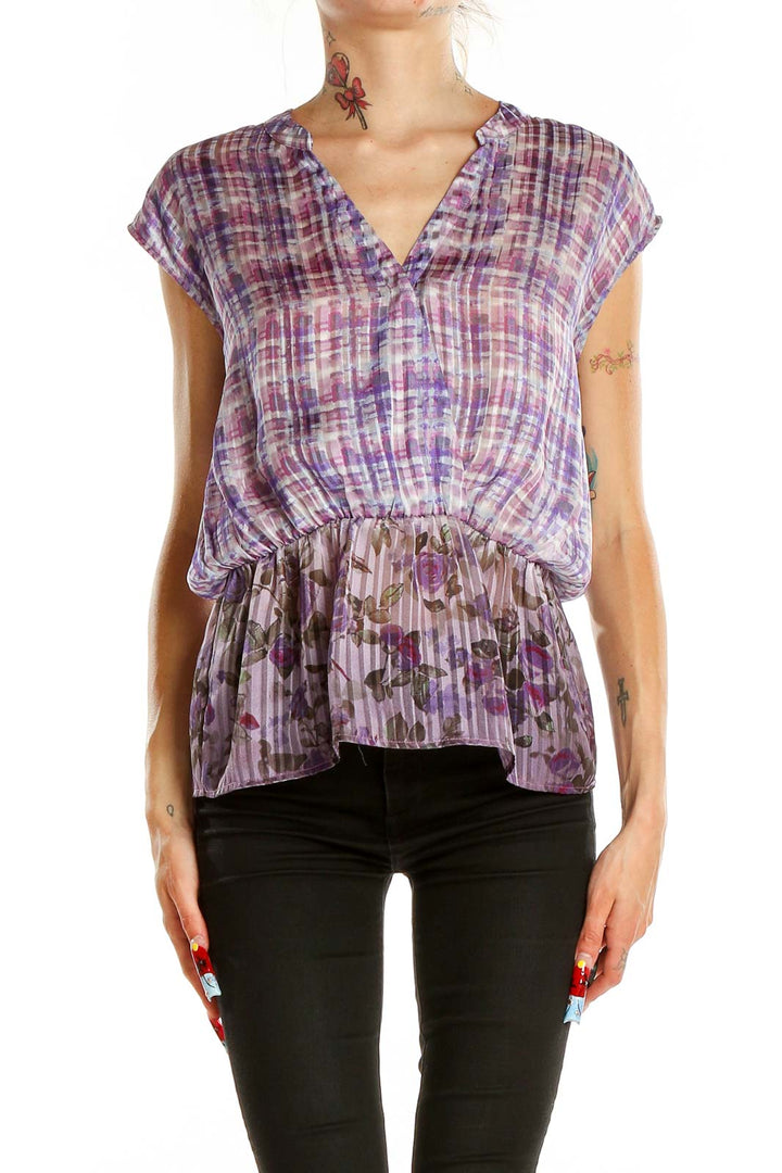 Purple Plaid Peplum Blouse