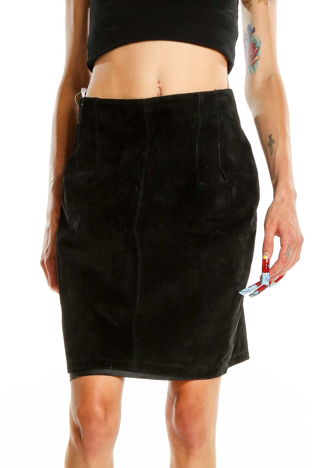 Front view of The Limited black suede pencil skirt