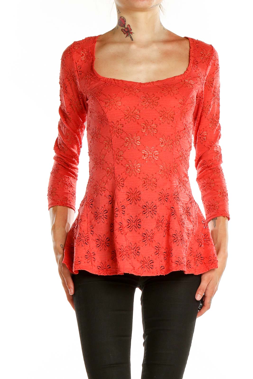 Lovers + Friends Soirée Lace & Faux Leather Peplum shops 3/4 Sleeve Jewel Neck Top XS