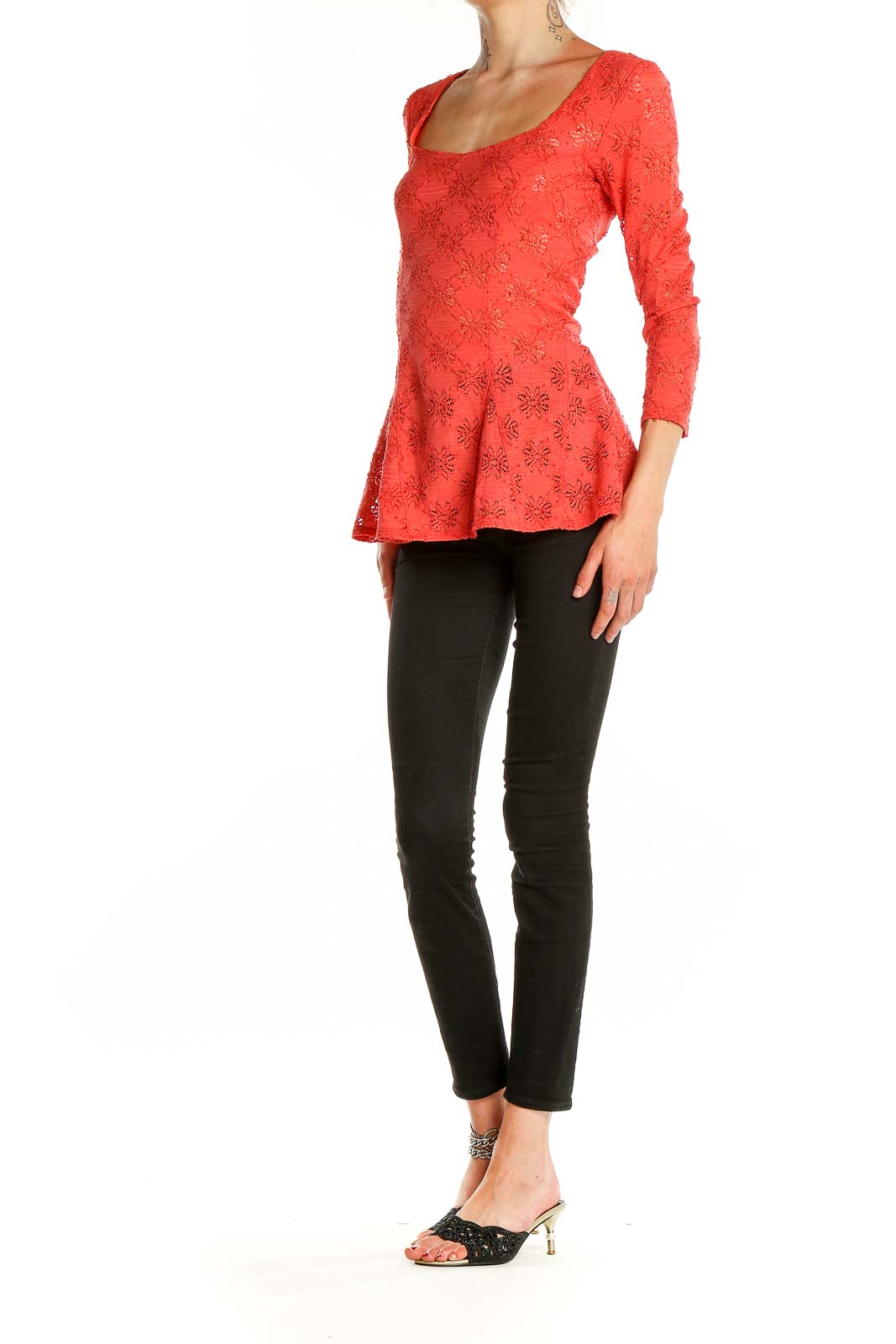 Lovers + Friends Soirée Lace & Faux Leather Peplum shops 3/4 Sleeve Jewel Neck Top XS