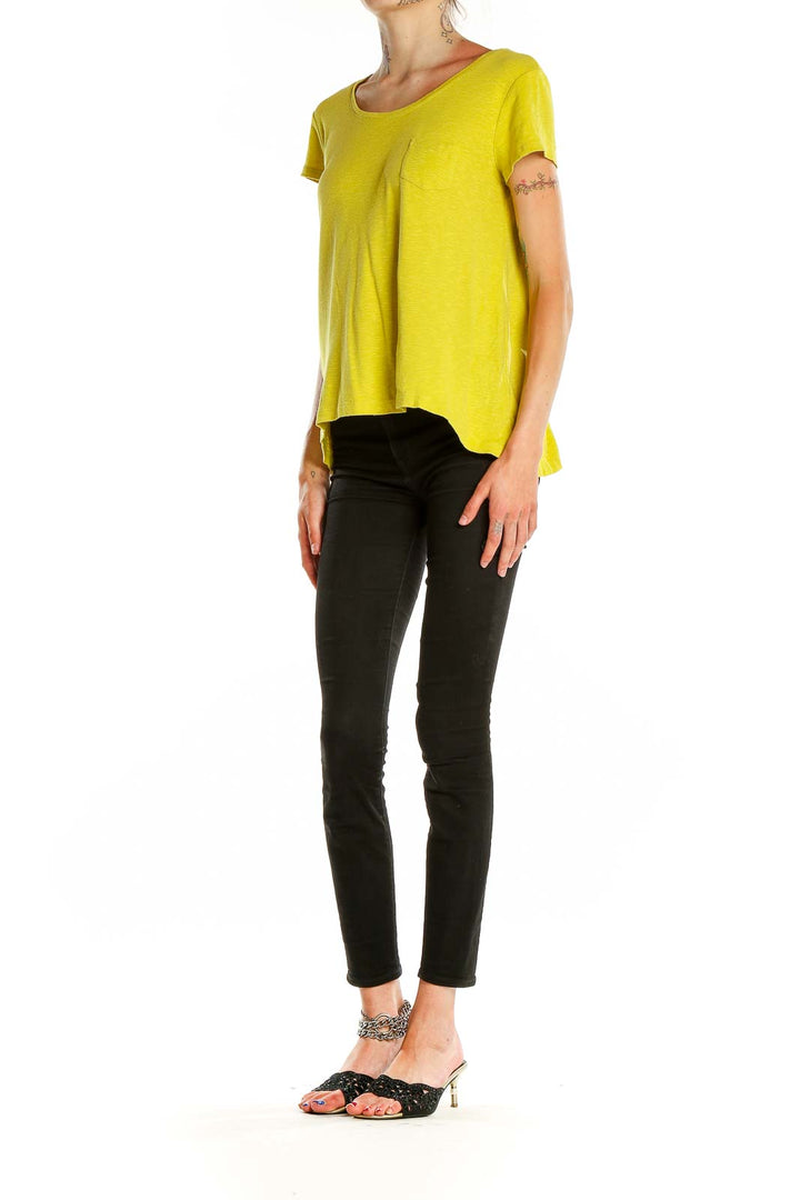 Front view of yellow Cynthia Rowley scoop neck t-shirt