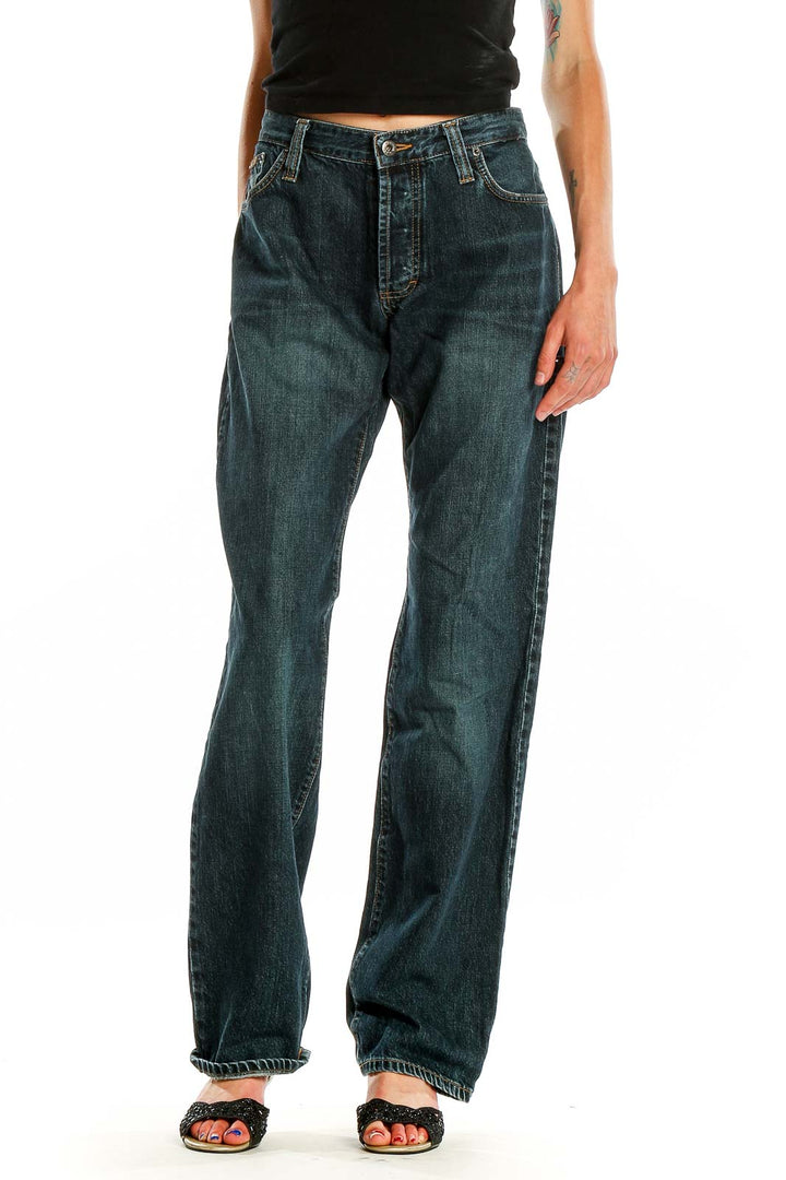 Front view of D&G: Dolce & Gabbana dark blue relaxed fit denim jeans