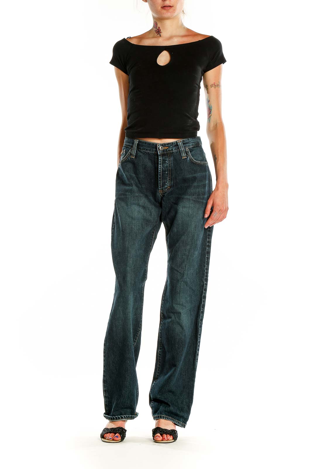 Front view of D&G: Dolce & Gabbana dark blue relaxed fit denim jeans