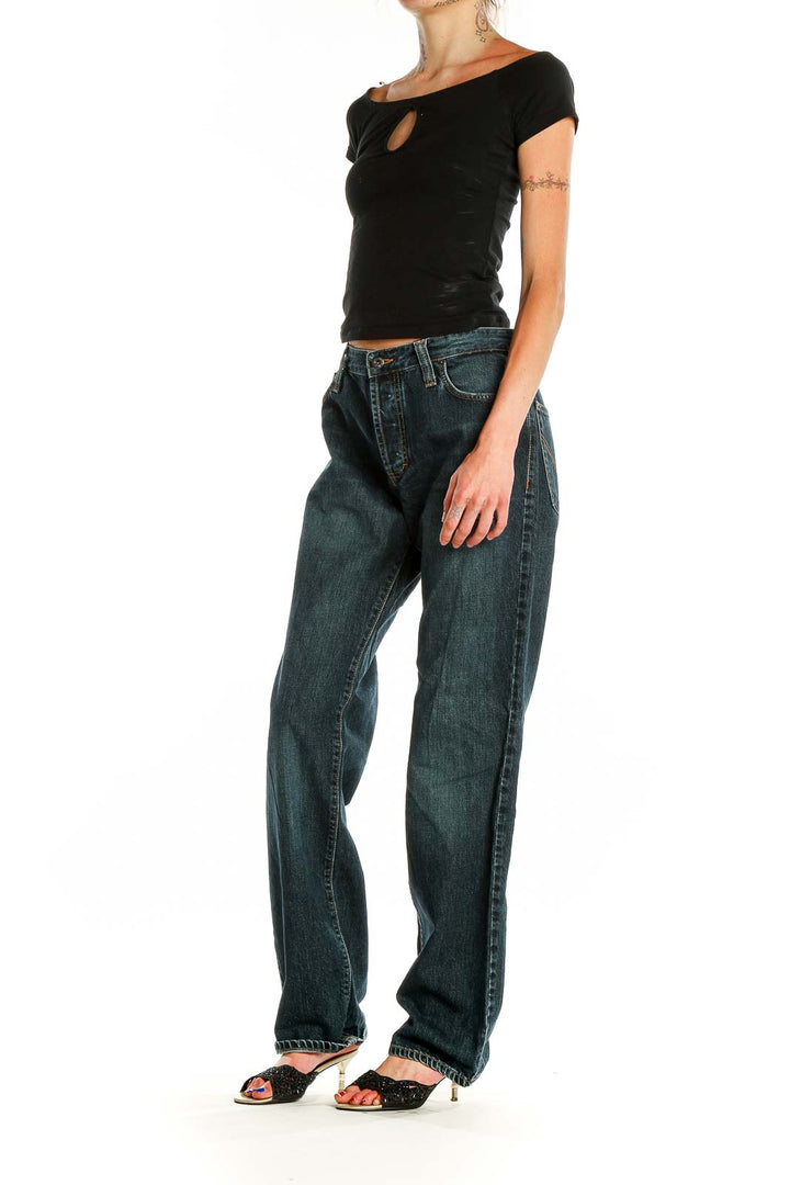 Front view of D&G: Dolce & Gabbana dark blue relaxed fit denim jeans