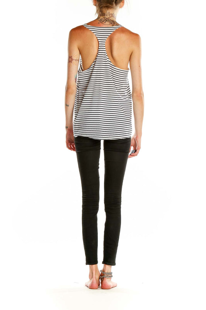 Back view of Aday White and Black Striped Tank Top showing racerback design