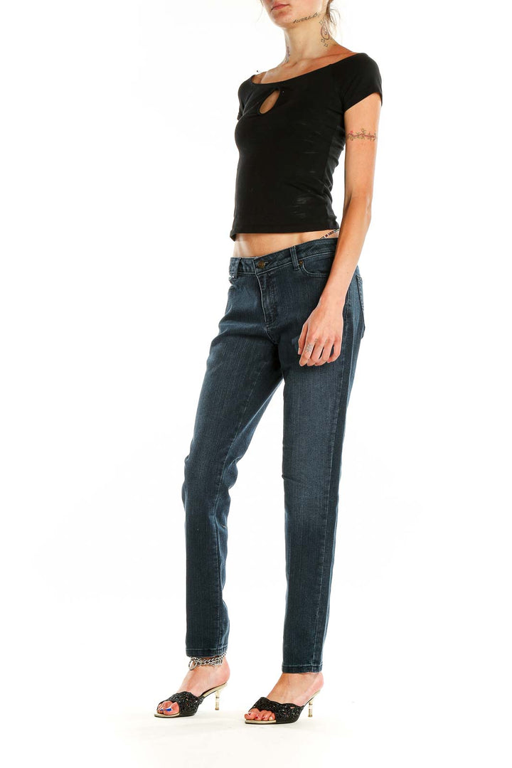 Front view of MICHAEL Michael Kors dark blue straight leg jeans